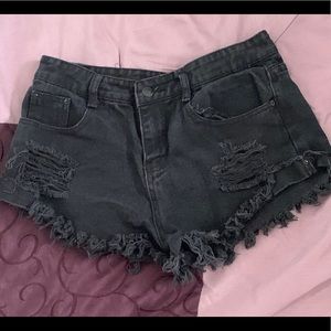 Black ripped jean shorts
